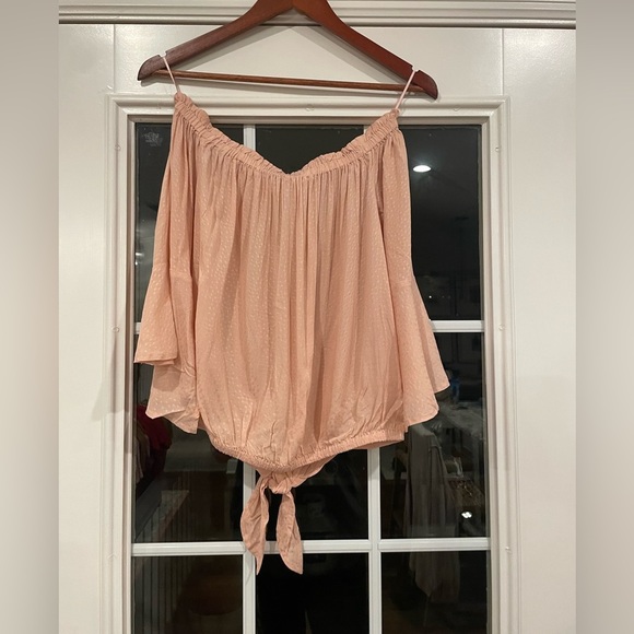 Express Blush Off the Shoulder Tie Shirt - Picture 2 of 6